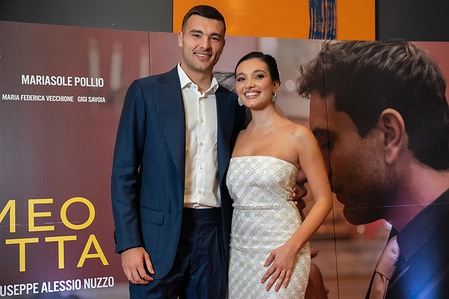 Alessandro Buongiorno (L) and Mariasole Pollio (R) attend the photocall for the premiere of the film “Come Romeo e Giulietta” at Cinema Vittoria.