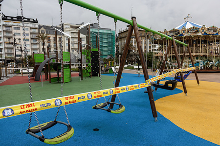 A playground closed during the quarantine.Days after the president of the government of Spain, Pedro Sanchez decreed the confinement of all citizens to their homes, the quarantine continues in Spain. Citizens can only leave their homes to work, go shopping, go to the pharmacy or walk the dog.