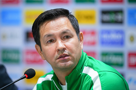 Rovshan Meredov, head coach of Turkmenistan seen during the pre-match press conference at Rajamangala Stadium.