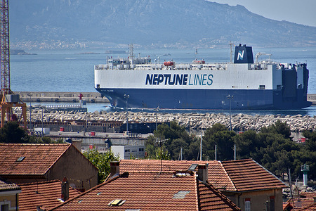 The vehicles carrier Neptune Thalassa arrives at the French Mediterranean port of Marseille.