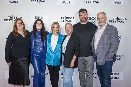 (L-R) Sara Newens, Shoshannah Stern, Marlee Matlin, guest, Jonaz McMillan and Michael Kantor attend the "Marlee Matlin: Not Alone Anymore" premiere during the 2025 Tribeca Festival at SVA Theater in New York City.