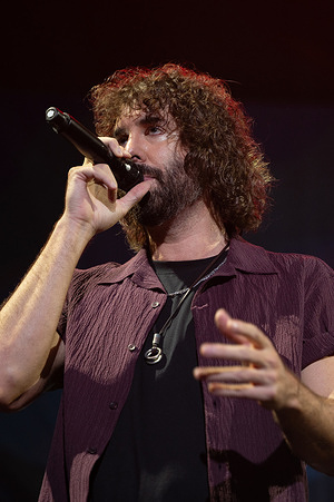 Artist Mikel Izal actua, seen performing live on stage at the Movistar Arena.