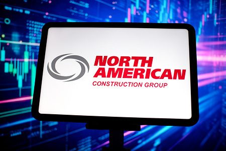In this photo illustration, the North American Construction Group logo is displayed on a tablet screen.