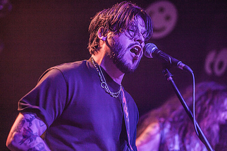 Nathan Williams, guitarist and vocals for the band Wavves performs on stage at the Covo Club. The concert marked their return to Italy to perform their album "Spun" (released in June 2025 and produced by Travis Barker), alternating new songs with surf-punk classics like "King of the Beach."