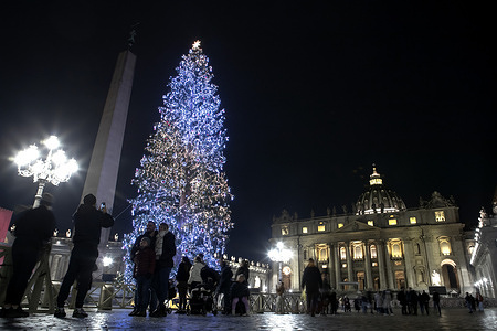 A Christmas tree and nativity scene seen inaugurated in St. Peter’s Square at the Vatican.