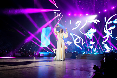 Italian singer, Elisa Toffoli performs live on stage during the Palasport Live 2025 tour at the Inalpi Arena.