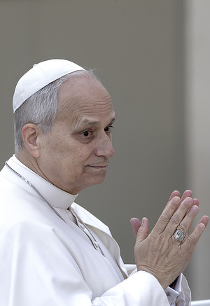 Pope Leo XIV leaves at the end of  his weekly general audience in St. Peter's square at the Vatican.