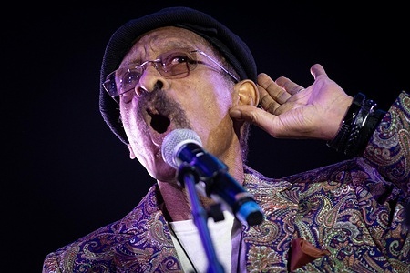 Singer and keyboardist Lonnie Jordan of the American funk‑rock band WAR performs during the fourth day of the Vilar de Mouros Festival. Credit