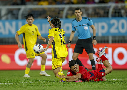 Aliff Haiqal Bin Lokman Hakim Lau, also known as Nonet of Malaysia (L) seen in action during the ASEAN Hyundai Cup 2026 match between Malaysia and Laos at Kuala Lumpur Football Stadium, Cheras. Final score; Malaysia 4:0 Laos.