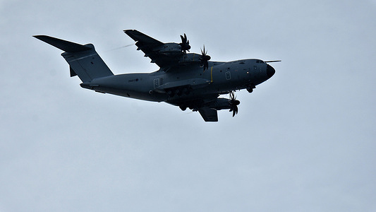 An Royal Air Force plane is seen in the airspace in Marseille.