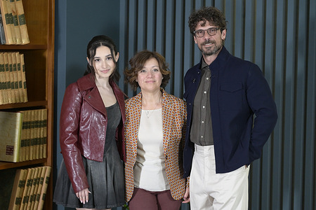 Ludovica Ciaschetti (L), Margherita Atta (C) and Francesco Montanari (R) attend the photocall of Rai tv movie Un futuro aprile at new Rai Production Center.