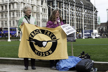 Activists are seen holding an anti fracking banner during the protest.
Activists gather at Parliament Square to protest against UK Government, fracking companies, and the INEOS injunction. Protesters gathered to support the appeal against INEOS injunction at the High court by Joe Corre and Joe Boyd. INEOS, a petrochemical giant, have won an injunction against anti-fracking protesters, the injunction tells protesters that they may be fined or imprisoned, if they cause any problem to the firm’s fracking operations, leaving the anti-fracking activists and communities in a bad position if they want to protest against fracking. The rally included speakers such as Dennis Skinner, Rebecca Long Bailey, Eddie Thornton.