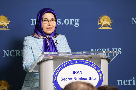 Soona Samsami, National Council of Resistance of Iran (NCRI) ’s U.S. Representative addresses reporters at the NCRI-US press conference. The U.S. Representative Office of the National Council of Resistance of Iran (NCRI) held a press conference on May 8 2025 revealing new information on the Iranian Regime's Nuclear Warheads and Hydrogen Bomb Capability on the regime's secret nuclear facilities which the People's Mojahedin Organization of Iran has obtained (PMOI/MEK) from inside the country.