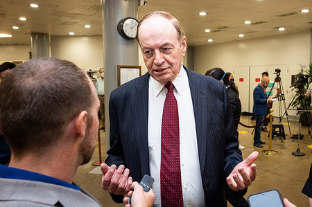 U.S. Senator Richard Shelby (R-AL) talking with reporters near the Senate Subway at the U.S. Capitol.