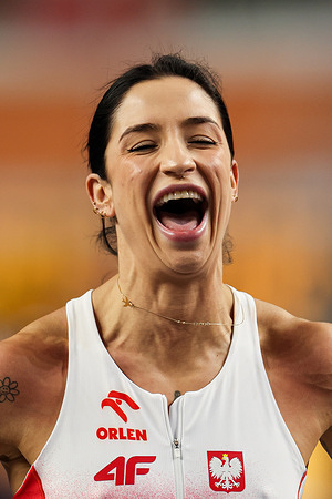 Ewa Swoboda of Poland reacts during the WORLD ATHLETISC 2026: 60 Meters Women (Round 1) at Arena Torun.