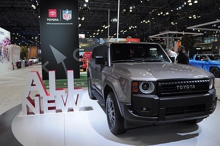 A Toyota Land Cruiser vehicle is seen on the second media day at the 2024 New York International Auto Show in the Jacob K. Javits Convention Center. The annual NYIAS in Manhattan, New York City featured various car companies, debuts of new vehicles and automobile industry professionals. The show which opens to the public on March 29 and ends on April 7, attracts thousands of car enthusiasts. The NYIAS began in 1900 showcasing automobiles and examples of future car technology.