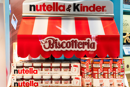 Nutella and Kinder, both owned by the major Italian confectionery company Ferrero SpA, have their products on display at Hong Kong International Airport.