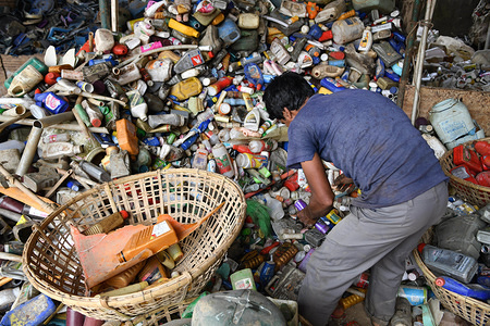 A man laborer seen working in a plastic recycle factory on the world environment day.
India is the global host of 2018 World Environment Day which took place on June 5, 2018, with the theme, "Beat Plastic Pollution". The world is coming together to combat single-use plastic pollution.