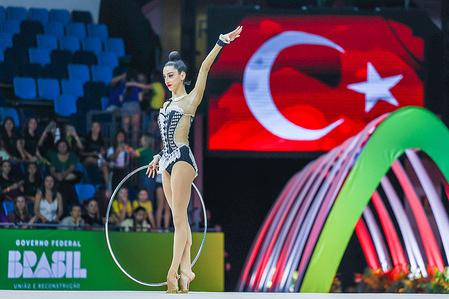 Hatice Gokce Emir (TUR) seen during the Rhythmic Gymnastics FIG World Championships 2025 Rio de Janeiro at Parque Olimpico.