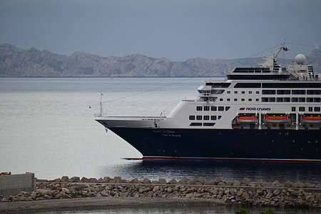 The passenger cruise ship Vasco Da Gama arrives at the French Mediterranean port of Marseille.