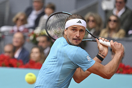 Alexander Zverev of Germany during his match against Jannik Sinner of Italy during the Men's Singles Final of Mutua Madrid Open 2026 at La Caja Magica Jannik Sinner won 6-1, 6-2