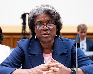 Linda Thomas-Greenfield, United States Ambassador to the United Nations, speaking at a House Foreign Affairs Committee hearing at the U.S. Capitol.