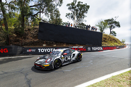 The 101 Q / Team MPC Audi R8 1-MS GT3 Evo 11 driven by Anthony Quinn / Kent Quinn / Klark Quinn / Ryder Quinn seen during practice session 3 for the Bathurst 12 Hour race at Mount Panorama .