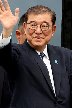 Prime Minister Shigeru Ishiba seen during campaign speech in support of a candidate for the House of Representatives election.