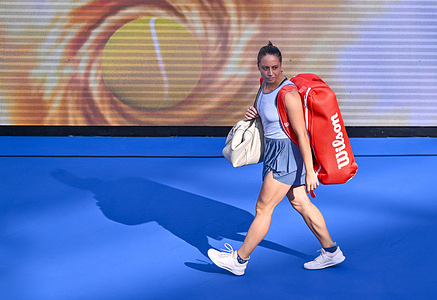 Elisabetta Cocciaretto of Italy seen during round of 32 match against Coco Gauff of the United States at the WTA Qatar TotalEnergies Open 2026 tennis tournament at the Khalifa International Tennis Complex. Elisabetta Cocciaretto won against Coco Gauff 6-4,6-2