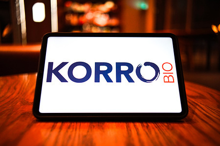 In this photo illustration, the logo of KORRO BIO is displayed on the screen of a smart tablet.