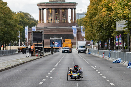 A handbike seen after finishing the race of the BMW-Berlin Marathon in Berlin.