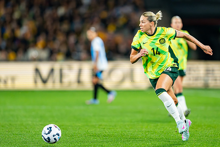 Alanna Kennedy of the Matildas seen in action during the game between Australia and Argentina at Marvel Stadium Final score; Australia 2 - 0 Argentina.