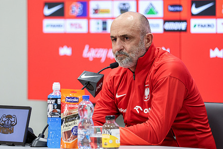 Coach Michal Probierz of Poland seen during the press conference before the friendly match Poland-Moldova at Katowice Arena.
