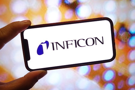 In this photo illustration, an Inficon company logo is seen displayed on a smartphone screen.