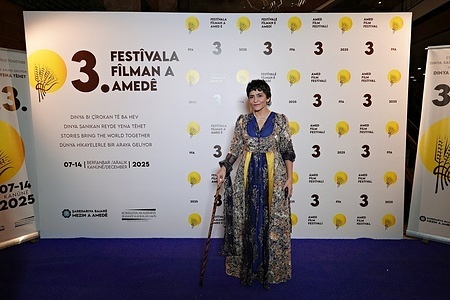 Famous Kurdish film director Lisa Calan attends during the event at CandAmed Cultural Center. Famous Kurdish film director Lisa Calan served as festival coordinator at the 3rd Amed Kurdish Film Festival held in city of Diyarbakir. Lisa Calan lost both legs in an ISIS bomb attack at the Peoples' Democratic Party (HDP) election rally in Diyarbakır on June 5, 2015.