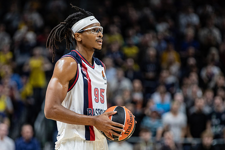 Chima Moneke of Baskonia Vitoria-Gasteiz seen in action during Round 2 of the 2023/2024 Turkish Airlines Euroleague Regular Season between Alba Berlin and Baskonia Vitoria-Gasteiz at Mercedes-Benz Arena. Final score; Baskonia Vitoria-Gasteiz 91:86 Alba Berlin.