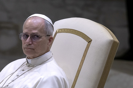 Pope Leo XIV leads his weekly general audience in the Paul VI hall at the Vatican