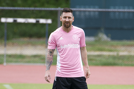 Inter Miami’s Lionel Messi attends a training session in Carson a day before an MLS soccer match against the Los Angeles FC.