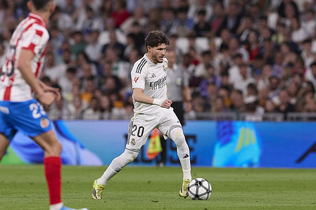 Fran Garcia of Real Madrid CF is seen in action during the LaLiga EA Sports 2025/2026 week 31 football match between Real Madrid CF and Girona FC at Santiago Bernabeu stadium. Final score: Real Madrid CF 1:1 Girona FC