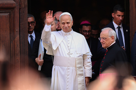 Pope Leo XIV leaves the church of San Tommaso and greets the faithful. Pope Leo XIV spent a holiday at the Villa Barberini in Castel Gandolfo.