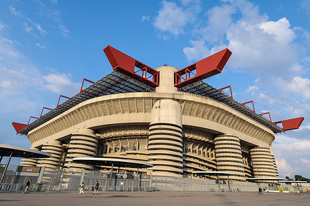 Exterior view of the stadium during Coppa Italia 2025/26 football match between AC Milan and US Lecce at San Siro Stadium.