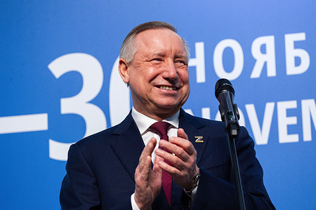Governor of St. Petersburg Alexander Beglov applauds during the opening of the St. Petersburg International Scientific and Educational Salon. The opening of the St. Petersburg International Scientific and Educational Salon 2023 took place at the Expoforum Convention and Exhibition Center. The ceremony was attended by the Governor of St. Petersburg Alexander Beglov and the Rector of St. Petersburg State University (SPbSU) Nikolai Kropachev.