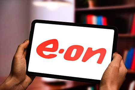In this photo illustration, the E.ON logo is seen displayed on the screen of the tablet.