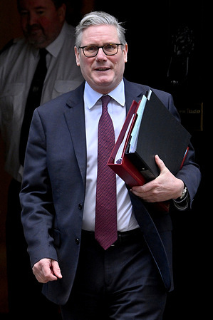 UK Prime Minister Sir Keir Starmer seen leaving Downing Street in London.
