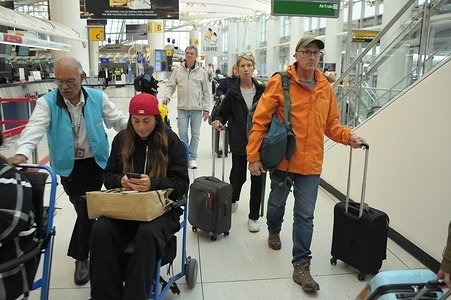 People walk in John F. Kennedy International Airport in Queens, New York City.