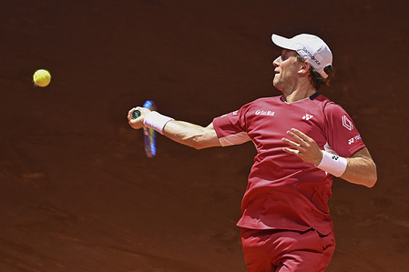 Casper Ruud of Norway against Stefanos Tsitsipas of Greece during the Men's Singles Round of 16 match on day nine of the Mutua Madrid Open at La Caja Magica Victory of Casper Ruud 7-6(4), 6-7(2), 6-7(3)