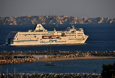 The Algerie ferries passenger boat El Djazair II leaves the French Mediterranean port of Marseille.