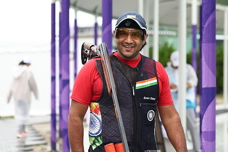 Kynan Chenai of India seen during the Trap Men Individual Shooting at the Aichi General Shooting Gallery. Kynan Chenai scored 115 hits to finish 16th in the men's trap individual qualification at the 2026 Asian Games, as India's men's trap trio placed sixth in the team standings. The event concluded with Kuwait dominating the discipline, as 48-year-old veteran Khaled Almudhaf set a Games record to claim individual gold alongside Kuwait's team gold triumph.