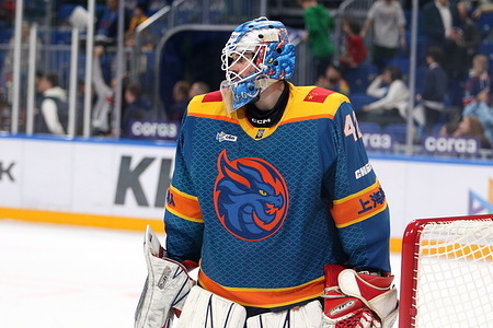 Patrik Rybar (42) of Shanghai Dragons Hockey Club seen in action during the Hockey match, Kontinental Hockey League 2025/2026 between Shanghai Dragons China and Lada Togliatti at the SKA Arena. (Final score; Shanghai Dragons 2:4 Lada Togliatti).