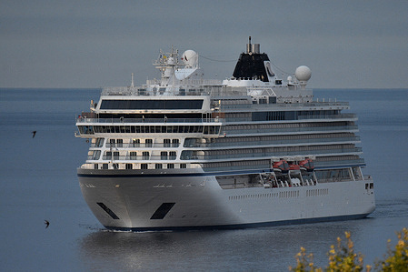 View as the passenger cruise ship Viking Vesta arrives at the French Mediterranean port.